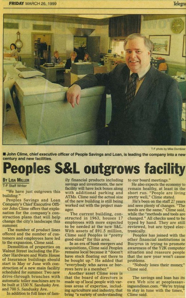 Article in the newspaper about growing into new building in 1999.