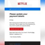 Screenshot of a phishing scam attempt with a spoofed Netflix email.